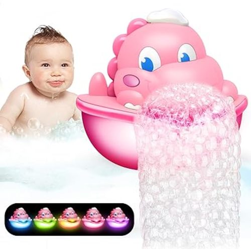 Dinosaur Baby Bath Toys Light Up Bath Bubble Machine with Colourful Light Bathtime Shower Bath Toys for Kids Ages 1-3 4-8 Birthday Gift Easter Basket Stuffers for Toddler Boys Girls