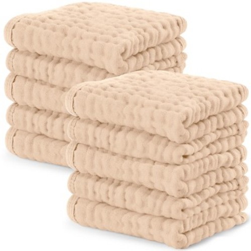 Baby Washcloths Muslin Cotton, Large 10”x10” by Comfy Cubs - Cream, Pack of 10
