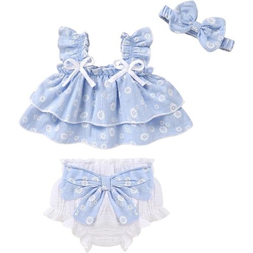 YOUNGER TREE Baby Girl Clothes Infant Ruffle Tops Dress Shorts Set Bloomers Toddler Sleeveless Summer Outfits with Headband