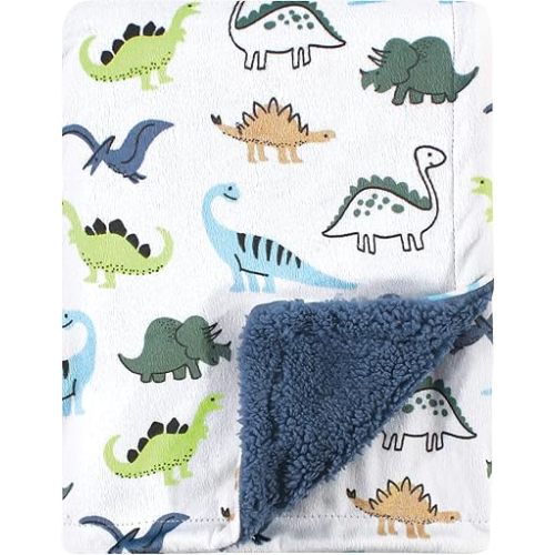 Hudson Baby Unisex Baby Plush Mink and Sherpa Blanket, Dino, One Size