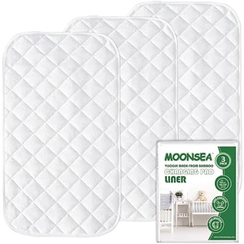 Waterproof Changing Pad Liner White with Non-Slip, 3 Pack Extra Thick Large Size 14"x 27" Baby Changing Mat White Washable, Reusable Changing Mats Protector