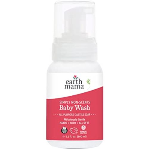 Earth Mama Simply Non-Scents Baby Wash Foaming Hand Soap, Organic All-Purpose Fragrance Free Body Wash for Sensitive Skin, Castile Soap with Coconut Oil, Shea Butter, Calendula, & Aloe, 5.3 fl oz