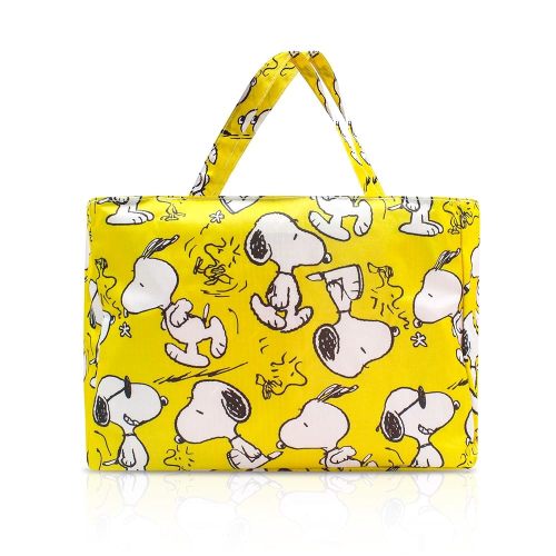 Finex Yellow Waterproof PVC Rectangular Hand Carry Diaper Bag Tote with Multiple Dividers Open Pockets Handles Zipper Closure White Dog