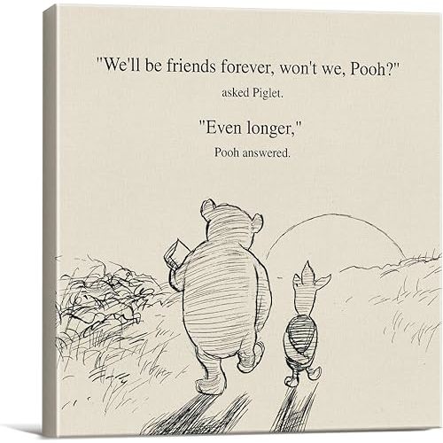Classic Winnie the Pooh Friendship Quote Wall Art Decor Retro We'll Be Friends Forever Sayings Canvas Painting Pictures Framed Print Sign Artwork Ready to Hang (8x8 Inches)