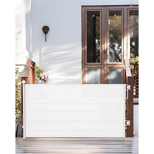 Cumbor 76" Wide Long Retractable Baby Gates for Stairs, White