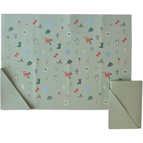Austin Baby Co Silicone On-The-Go foldable Placemat | Portable, BPA-Free, Easy to Clean and perfect for travel for babies, toddlers and kids. (Veggie Garden Robin's Egg Blue)