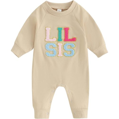 Infant Baby Girl Fall Outfit Sweatshirt Romper Letter Embroidery Jumpsuit Big Lil Sis Matching Newborn Winter Clothes