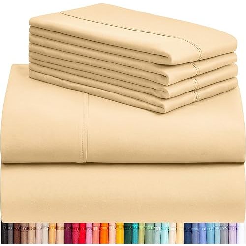 LuxClub 6 PC Queen Sheet Set, Sheets Queen Size, Deep Pockets 18" Eco Friendly Wrinkle Free Cooling Sheets Machine Washable Hotel Bedding Silky Soft - Yellow Queen