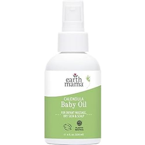 Earth Mama Calendula Baby Oil | Massage Oil for Newborn Skin Care, Dry Skin & Scalp Moisturizer, Fragrance Free, 4-Fluid Ounce - 4 Fl Oz (Pack of 1)