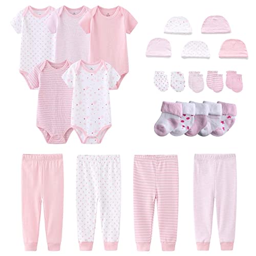 MAMIMAKA Newborn Layette Gift Set Bodysuits Pants for Baby Girl and Boy 24 Piece 100% Cotton Essentials and Accessories