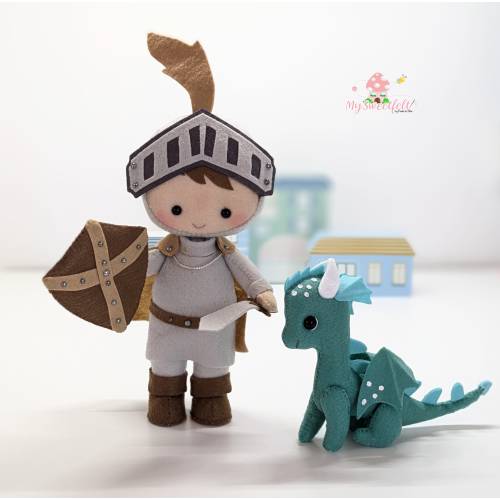 Little knight and dragon felt doll, party decoration, nursery decor, personalized, dragon