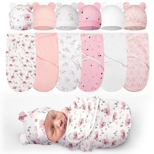Ramede 6 Pack Preemie Swaddle Blanket with Hats Sleep Swaddle for Baby Boy Girl Preemie Newborn Sacks Soft Cotton Wearable ()
