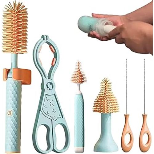 Toph Bottle Brush, Toph 360 Bottle Cleaner Brush Electric Bottle Brush Cleaner, Baby Bottle Cleaner Brush Set with Mixing Head Portable Travel Baby Silicone Bottle Brush (Teal)