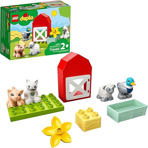 LEGO DUPLO Town Farm Animal Care 10949 Toy for Toddlers, Girls and Boys 2 Plus Years Old with Duck, Pig, Sheep & Cat Figures, Early Development Toys