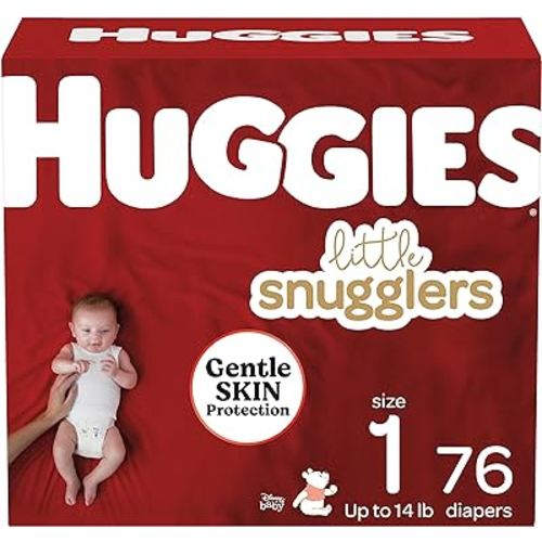 Baby Diapers Size 1, 76ct, Huggies Little Snugglers, Gentle Skin Protection
