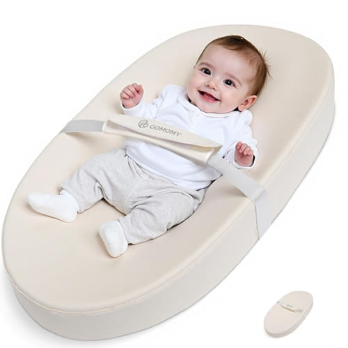 COMOMY Baby Changing Pad with Wipeable & Waterproof PU Cover, Contoured Diaper Changing Pad for Dresser with Non-Slip Safety Belt, Portable and Lightweight, Large Cushioned Foam, Creamy White