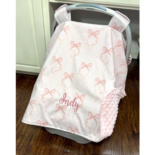 Bows carseat canopy for girls, coquette bow carseat cover, personalized baby shower gift, Girl Gift Bows Canopy, car seat blanket with bows