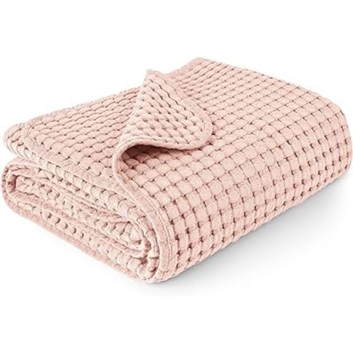 Konssy Waffle Baby Blankets, Nursery Blankets for Boys Girls, Swaddle Blankets Neutral Soft Lightweight Toddler and Kids Throw Blankets(Pink)