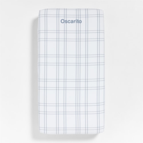 Personalized Stax Mist Blue Yarn-Dyed Organic Cotton Baby Crib Fitted Sheet