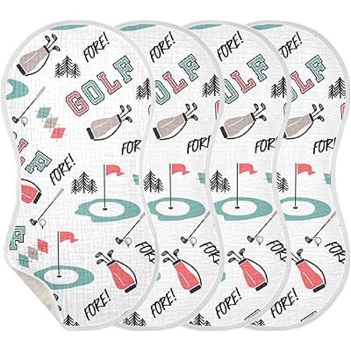 Golfer Golf Sports Burp Cloths Baby Boys Girls Absorbent Soft Cotton Burping Cloths Rags, 4 Pack