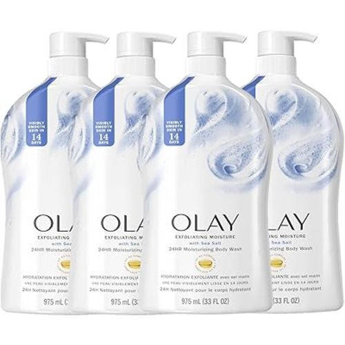 Olay Exfoliating Body Wash for Women with Sea Salt & Vitamin B3, 33 fl oz (Pack of 4)
