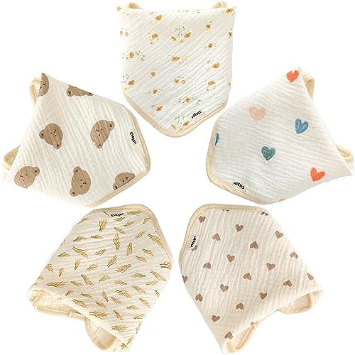 5PCs Baby Bibs & Burp Cloths Baby Burp Cloths Baby Cotton Drool Bibs for Baby Girl Bibs for Eating Baby Food Bandana Bibs for Baby Girl | Drooling Bibs for Baby Boy Baby Bibs for Drooling and Teething