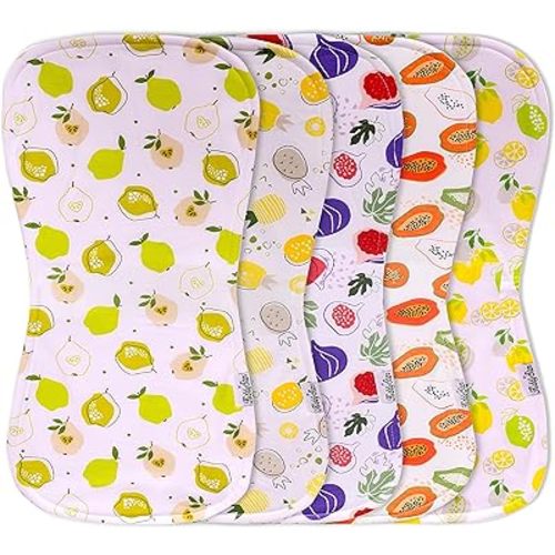 Premium Quality Organic Cotton 5 Pack Baby Burp Cloths – 3 Layer, Large, Ultra Soft & Absorbent Burping Rags for Newborn Babies