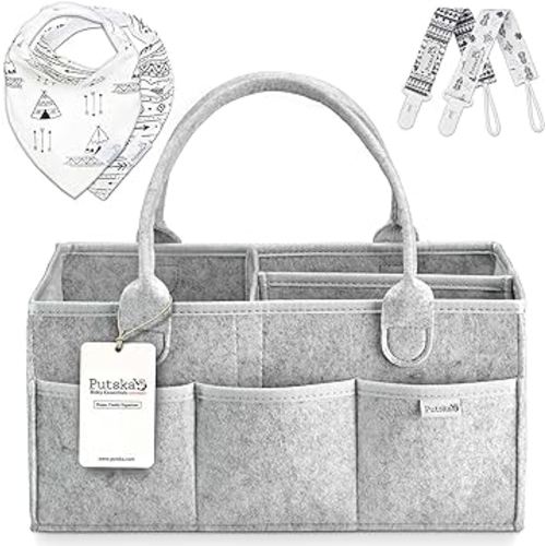 PUTSKA Baby Diaper Caddy Organizer Nursery Basket - A Baby basket gift registry for baby shower list. This is a baby must haves essentials. Neutral baby stuff for newborn boy nursery decor or girl