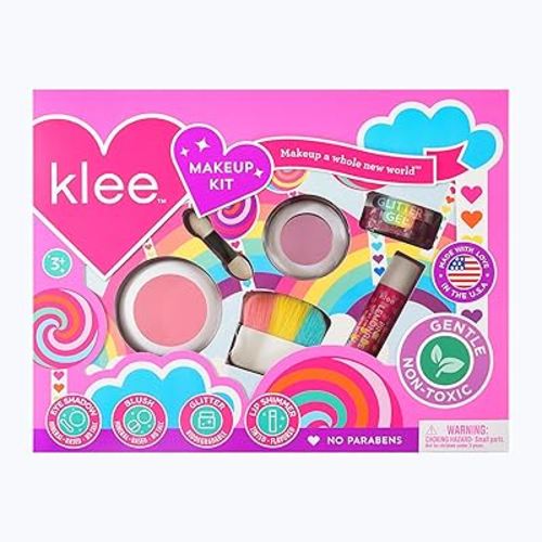 Klee Naturals Makeup Kit with Eye Shadow, Blush, Glitter Gel and Lip Shimmer. Kid-Friendly and Non-Toxic. Made in USA. (Breezy Does It)