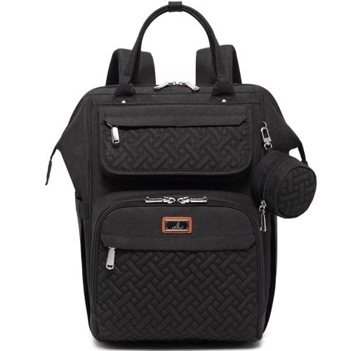 BabbleRoo Diaper Bag Backpack, Multifunction Nappy Changing Bag with Changing Pad, Stroller Straps & Pacifier Case, Unisex Stylish Travel Back Pack for Moms & Dads - Black