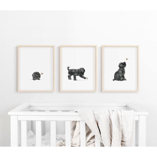 Black Goldendoodle print, dog nursery art, puppy nursery wall art, puppy wall art, kid room decor, dog print, DIGITAL DOWNLOAD