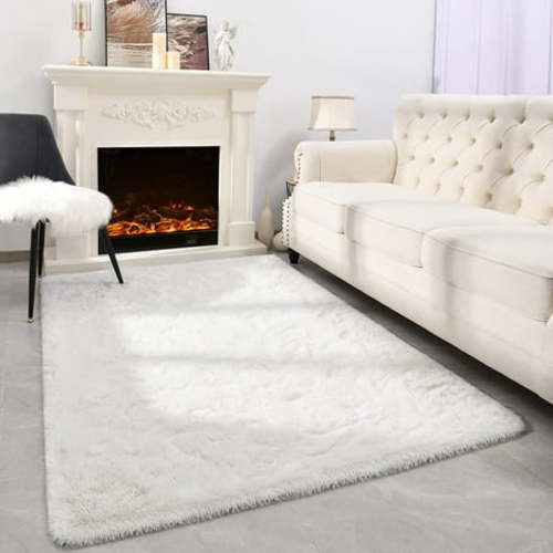 LOCHAS Soft Indoor Modern Area Rugs Fluffy Carpets for Living Room Bedroom Home Decor Nursery Rug, 5.3'x7.5',Cream White