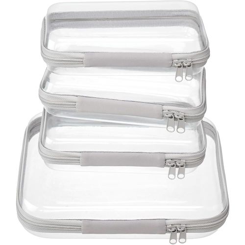 4 pcs Clear Zipper Pouches,Hard Shell Zipper Case, Toiletry Bag for Travel, CLear Diaper Bag, Toiletry Pouch, Travel Organizer, Cosmetic Bag,Toy Storage Bins (M+3S) (Gray)