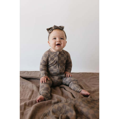 Bamboo Zip Pajamas | Faded Brown Checkerboard