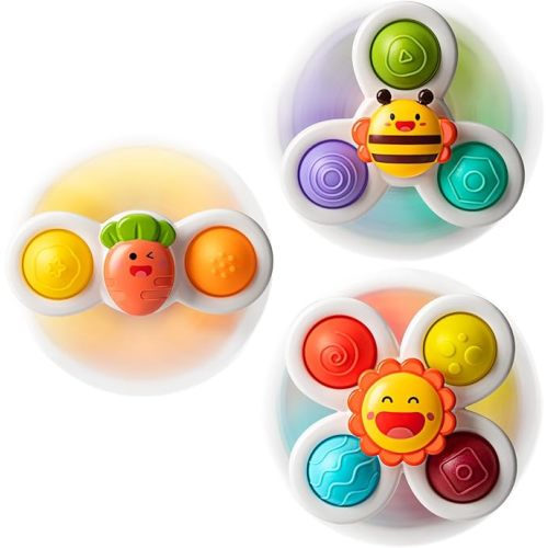 3PCS Suction Cup Spinner Toys for 1 2 Year Old Boys Spinning Toys 12-18 Months Sensory Toys for Toddlers 1-3 First Birthday Baby Gifts for Girls - Flower