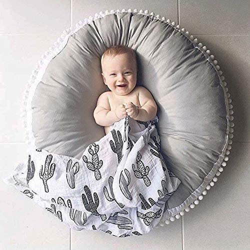 Large Floor Pillow Kids Floor Cushion Seating, Big Circle Baby Pillow, Round Floor Pillows Seating for Infant Toddler Child, Oversized Pillow Mat for Reading Nook Teepee Playroom Nursery Canopy, Grey