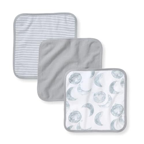 Burt's Bees Baby Infant Washcloths, 100% Organic Cotton, Soft and Super Absorbent Knit Terry & Woven Terry Wash Cloth - 3 Pack Set
