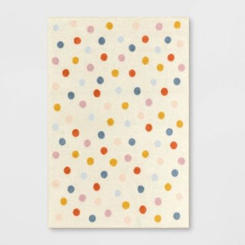 4'x5'6" Multi Dot Kids' Rug White - Pillowfort™: Skid-Resistant, Tufted, Polka Dots, OEKO-TEX Certified