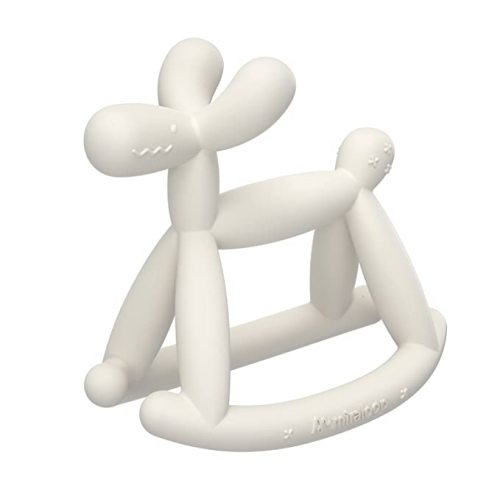 Miraloop Teething Toy for Baby 0-6, 12, 18 Months Infant, Jellydog Never Drop Food Grade Silicone Rocking Teether, Prevent Choking & Odorless, Less Dust and Hair Adhesion, Baby Gift, Milk White