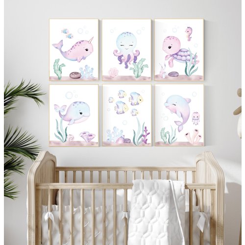 Nursery decor girl, ocean nursery, under the sea nursery, Under the sea wall art, pink nursery, girls room decor, sea nursery decor