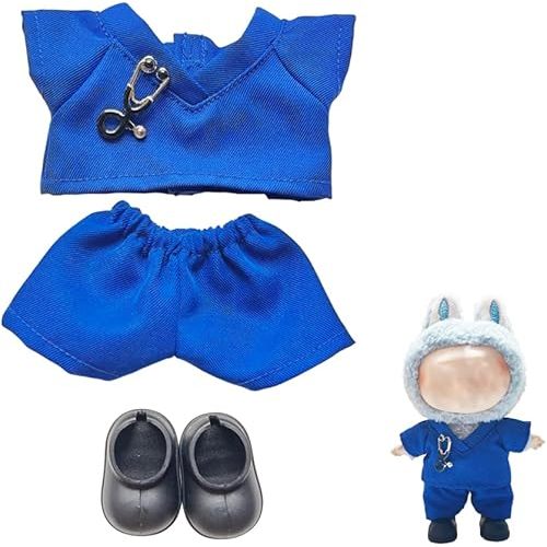 Handmade Doctors Costume Set Compatible for 17cm LBB Doll - Adorable Doll Clothes with Top, Pants, Shoes, and Stethoscope Charm - Clothing for LBB, Blue