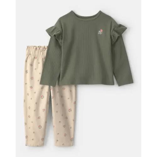 Baby Girl 2-Piece Floral Twill Long-Sleeve Top & Pant Set - Green/Cream | Carter's