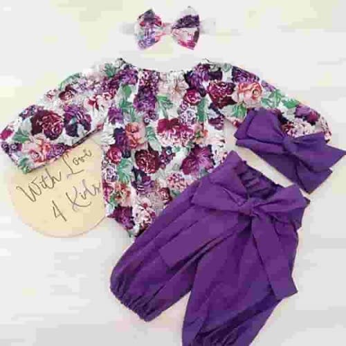 BULLPIANO Infant Baby Girl Romper Pants Headband Clothes Outfit Set 12-18 Months