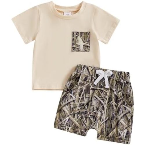 Toddler Baby Boy Summer Outfit Hunting Duck Deer Short Sleeve T-Shirt Jungle Camouflage Shorts 2Pcs Clothes Set