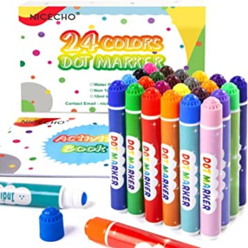 Dot Markers, Washable Dot Markers for Kids Toddlers & Preschoolers, 24 Colors Bingo Paint Daubers Marker Kit with Free Activity Book