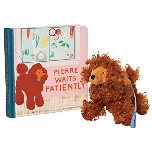 Manhattan Toy Pierre Waits Patiently Baby and Toddler Board Book + Poodle Stuffed Animal Dog Gift Set