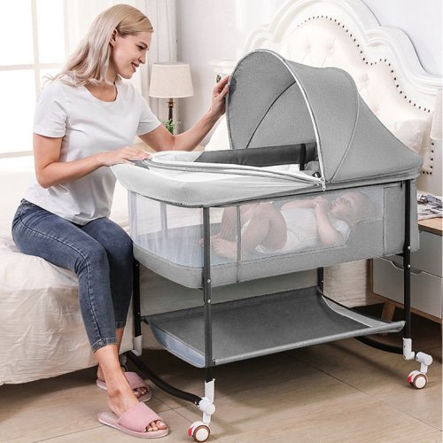 Baby Bassinets, 4 in 1 Portable Bassinet with Storage Basket for Newborns Infant