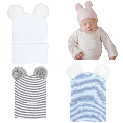 upeilxd Newborn Baby Hat Infant Caps Baby Boy Girl Toddler Hospital Hats Bow Double Layer Knit Beanie Cap for 0-3 Months