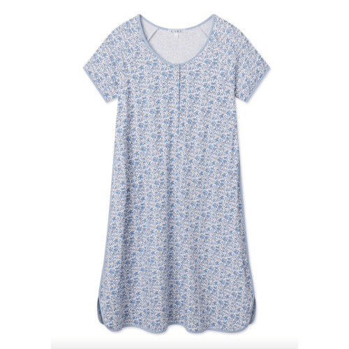 LAKE | Women | Pima Cotton Pajamas | Delft Blue Garden Floral Maternity Nightgown