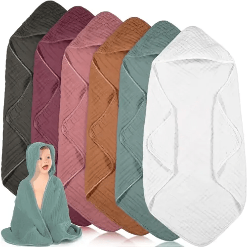 Peryiter 6 Pcs Muslin Hooded Baby Towels,32"x 32" Cotton Newborn Bath Towel Muslin Infant Baby Towels Absorbent Unisex Hooded Blankets,Newborn Registry Baby Gift for Girls Boys (Red)